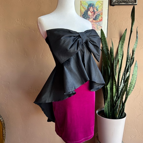 Black Magenta Satin Velvet Cocktail Mini Dress NWT - Picture 6 of 9